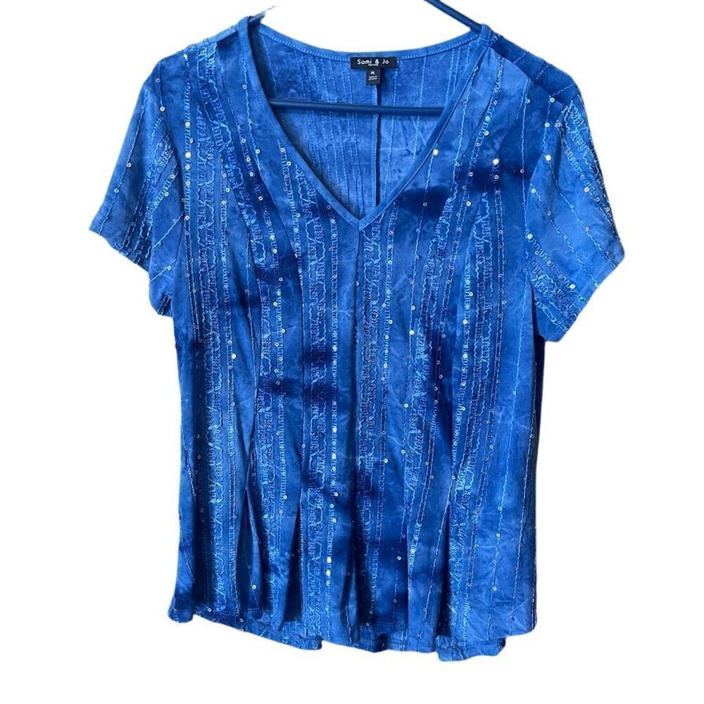 Sami & Jo size PL V neck sequins peplum hem boho fairy core top.